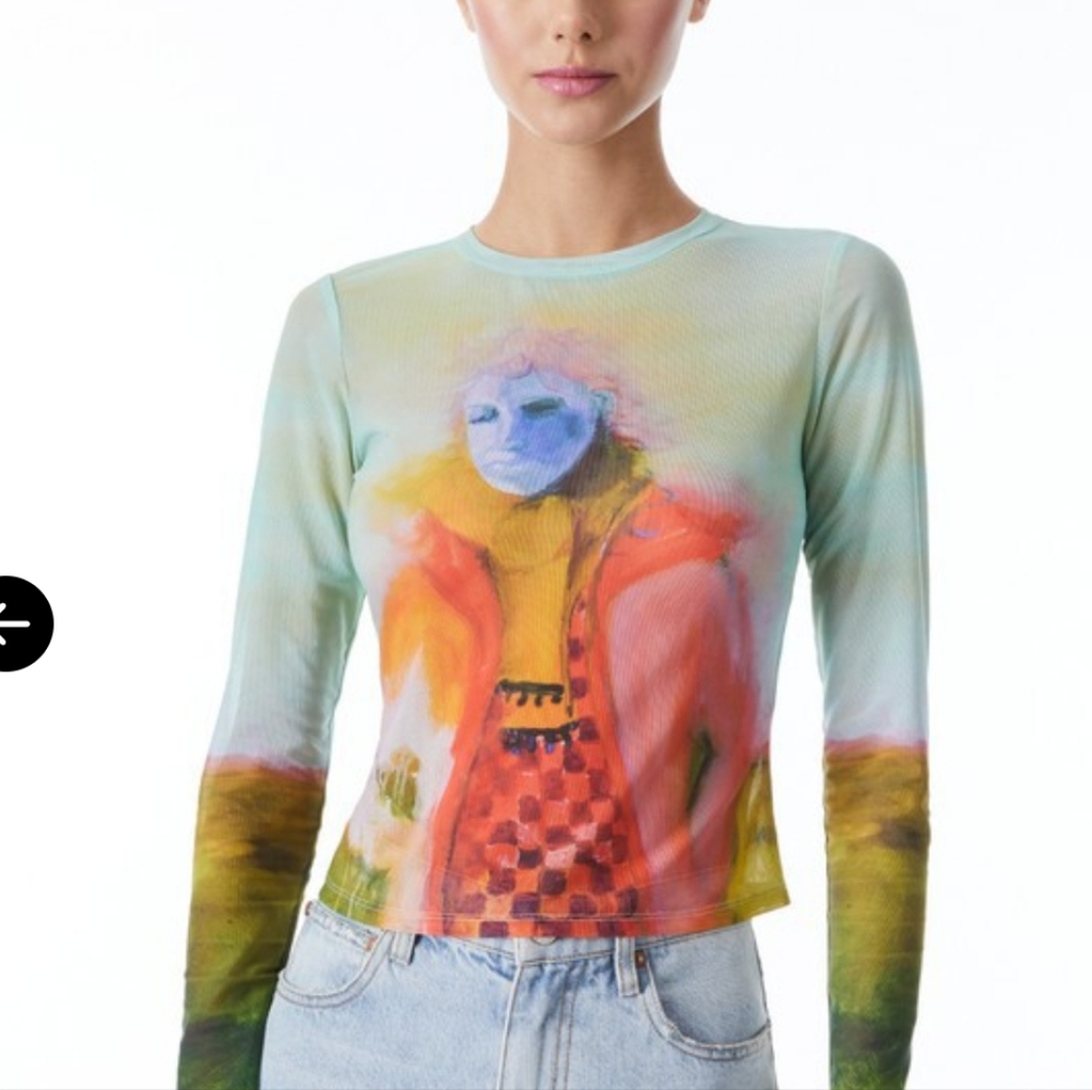 NWT ALICE + OLIVIAA+O X Kidsuper Delaina Long Sleeve‎ Crop Top - Natural